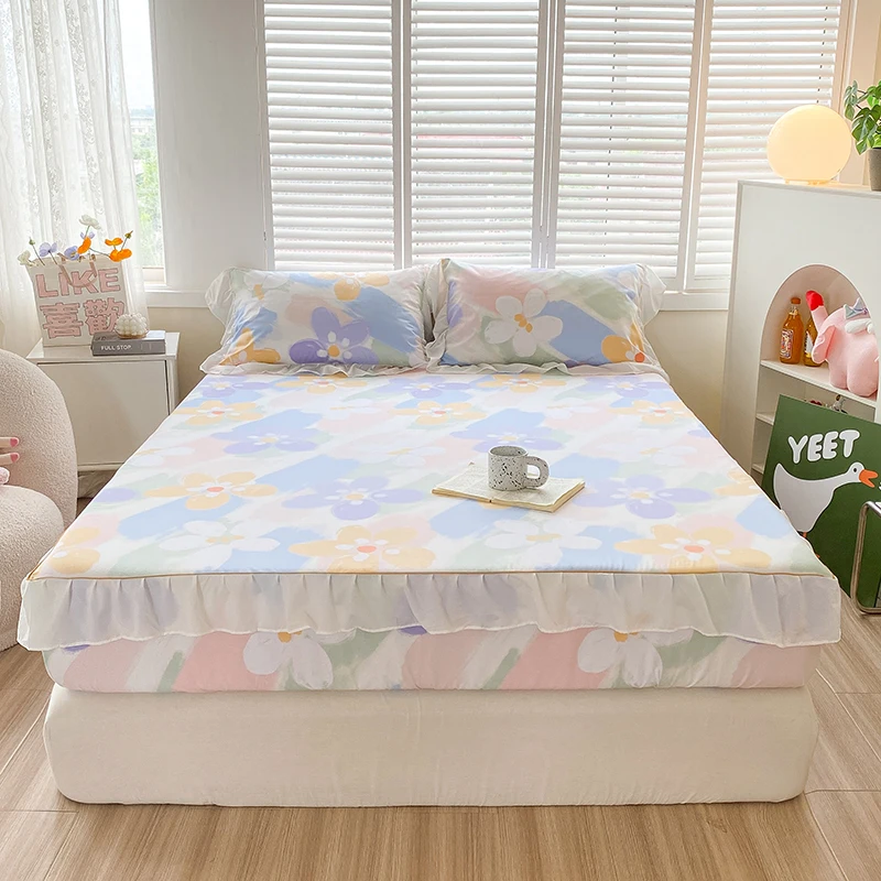

Cartoon Floral Fitted Sheet Mattress Cover Four Corners Elastic Bed Sheets Single Double Queen Size Mattresses Bedspread cover