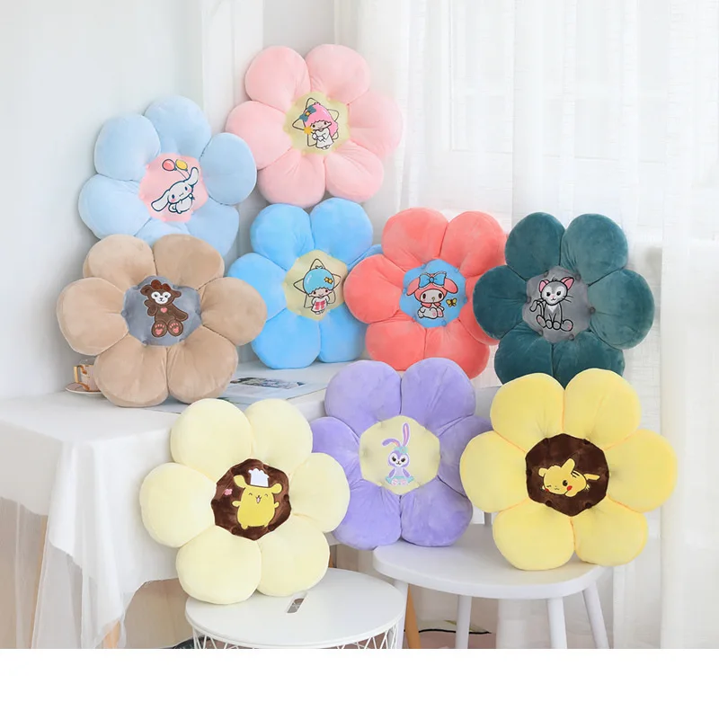 

Плюшевая подушка Sanrio в форме цветка с рисунком из мультфильма, My Melody Cinnamoroll Purin Dog Kawaii Plushie, диванная подушка, подушка для стула