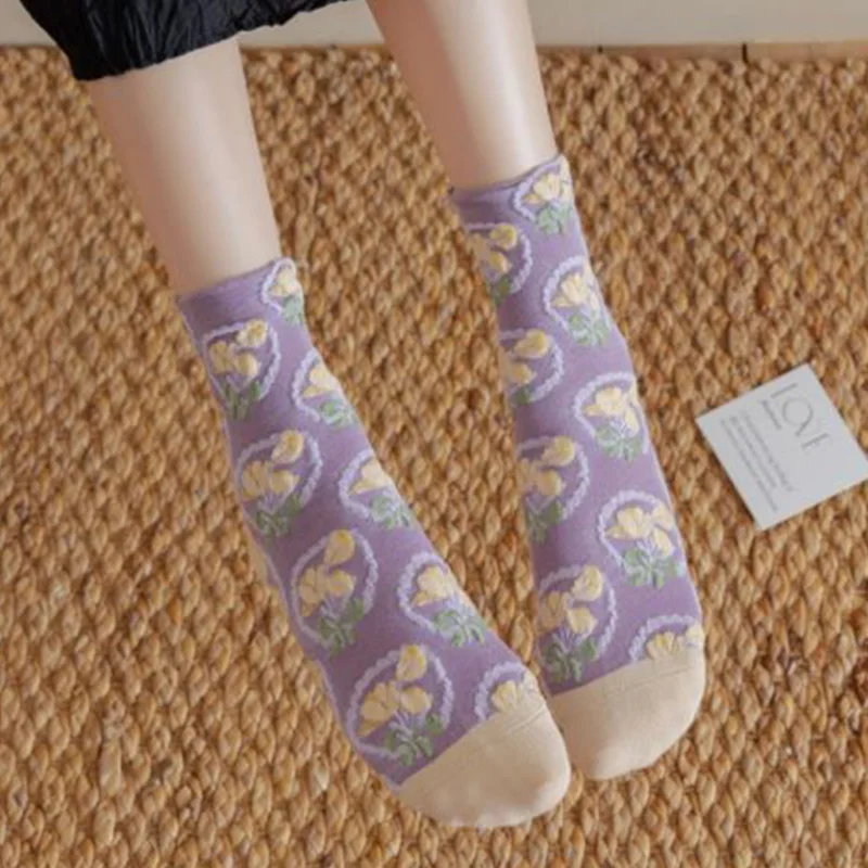 5 Pair Kawaii Frilly Socks Women Long Winter Cotton Socks Fashion Japan Style Purple Lolita Street Accessories Cute Socken Femm