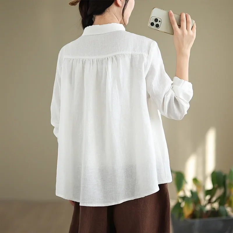 Стильная утягивающая рубашка с длинными рукавами и вышивкой женская свободная