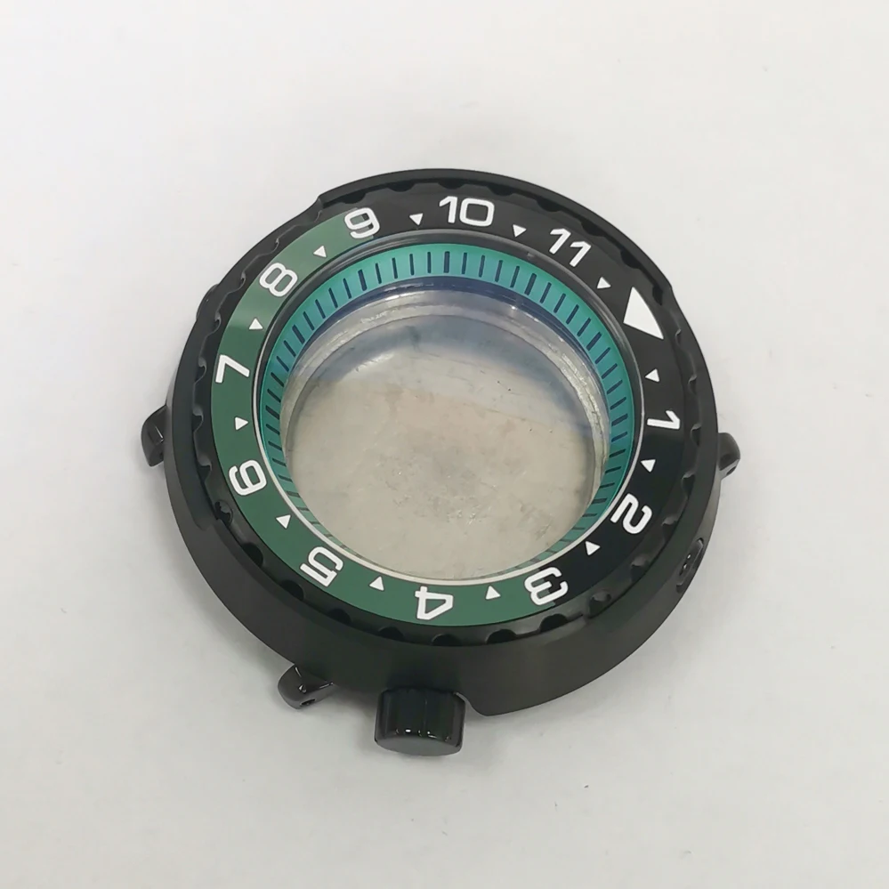 PVD Black 45mm Watch Case Can Case + Light Blue Inner Ring + Blue Rubber Strap Can Accomm Watch Caseodate NH35 NH36 Calibers