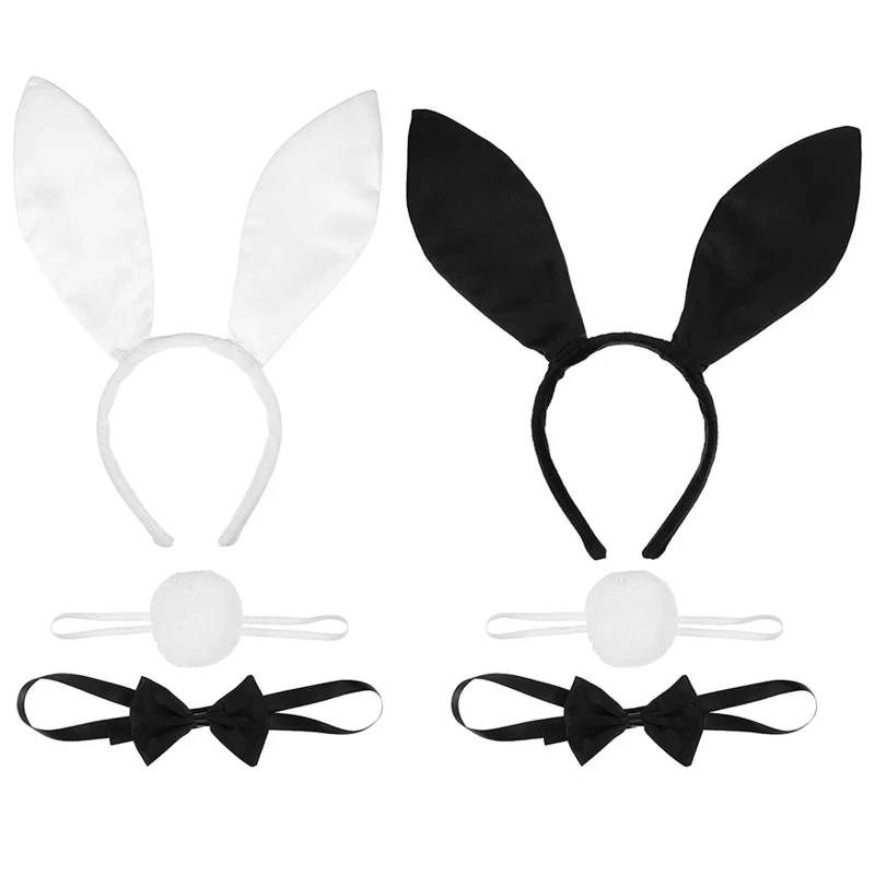 

Animal Bunny Ears Headbands Tail Bowtie Set Cute Rabbit Hair Hoop Lovely Easter Headdress Cosplay Costume Accessories