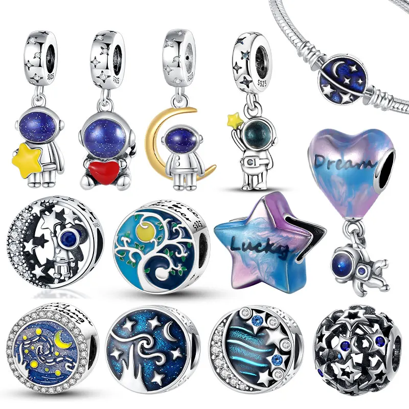 

Подходит для Pandora 925 Оригинальный Новый В браслете модный астронавт 925 серебро подвески Perlen Feine Сделай Сам фальшивый шлем для женщин