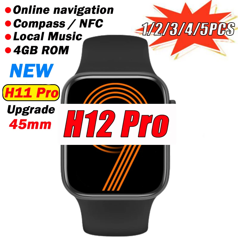 

New H12 Pro Smart Watches 2023 Women Men IWO Series 8 45mm NFC GPS Bluetooth Call Local Music Compass Sports 4GB ROM 1.91 Inch