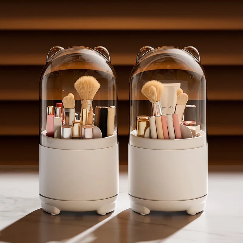 

360° Makeup Organizer Lipstick Cosmetic Brush Storage Box Pen Holder Multifunctional Transparent Plastic 360° Rotating Dustproof