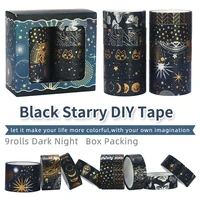 9 rollsset black starry sky foil washi tape set width diy masking tape stickers diy school suppliers stationery gift crafts