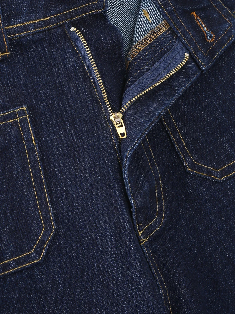 PAILETE Women 2023 fashion patch pocket marine denim straight jeans vintage high waist zipper fly female trousers mujer