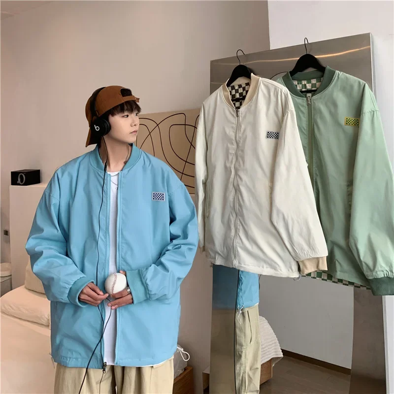 Мужская Двухсторонняя куртка в клетку повседневная американском стиле для весны