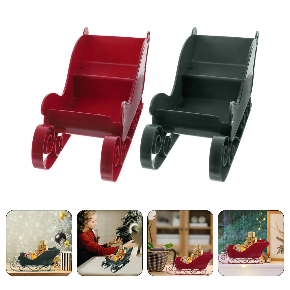 

2 Pcs Christmas Tree Decorations Sleigh Desktop Ornament Plastic Adornment Gift