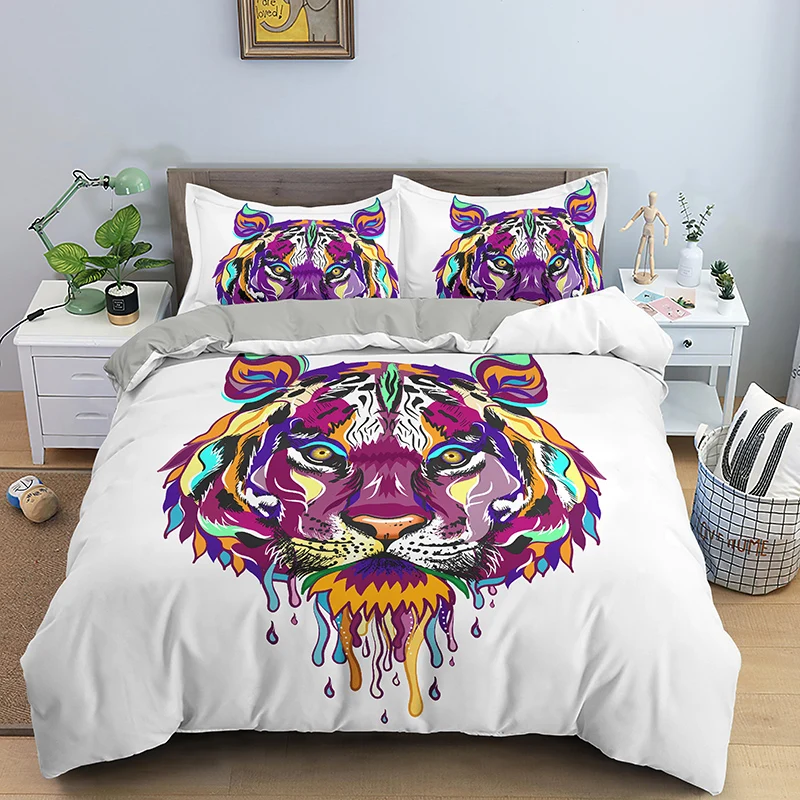 Комплект постельного белья с красочным принтом животных пододеяльником 3D