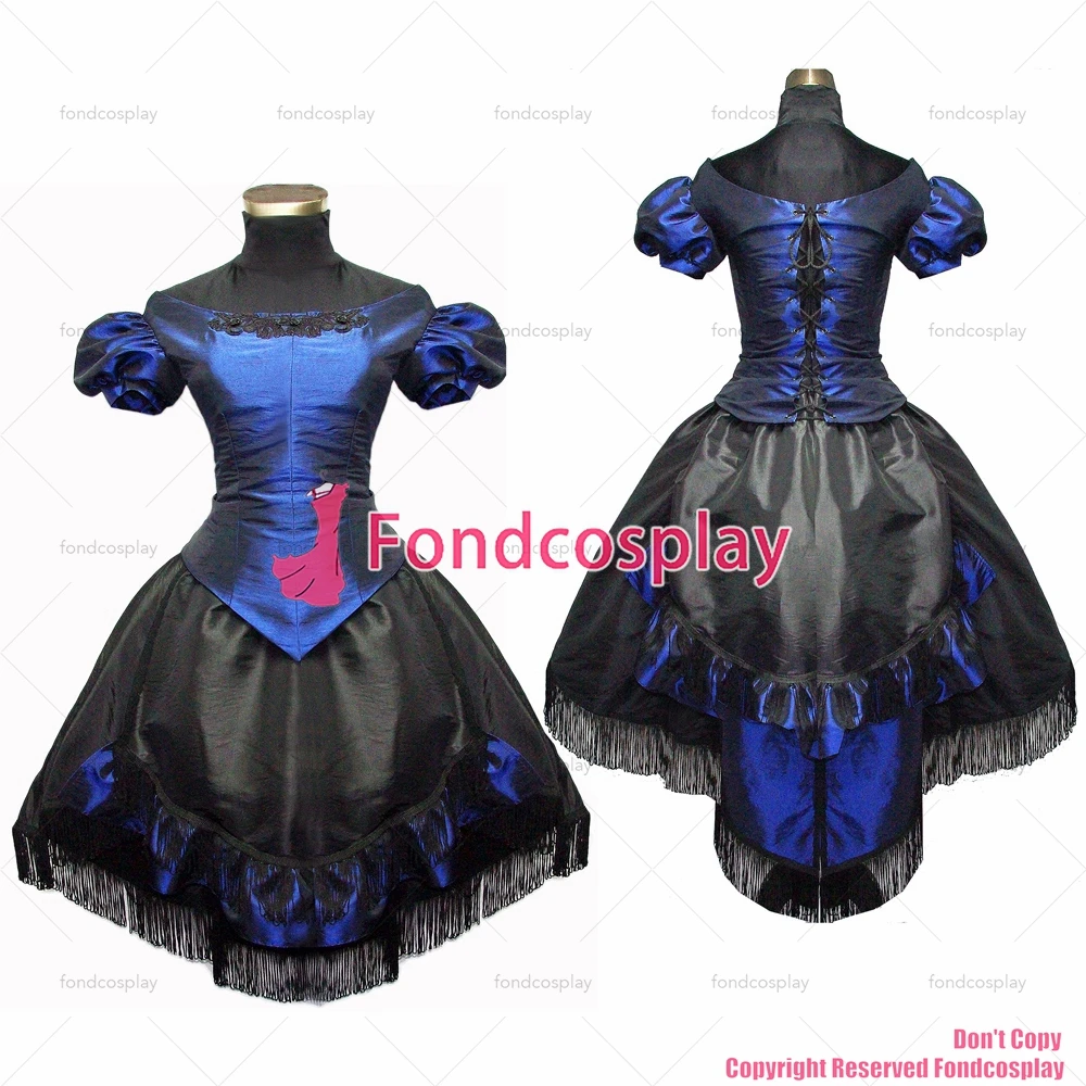 

fondcosplay Victorian Rococo Medieval Gown Cothic Lolita Punk blue Taffeta shirt black skirt Cosplay Costume Custom-made[G543]