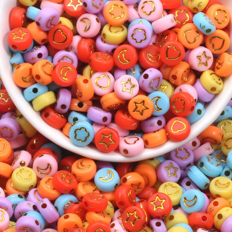 7 мм 100 шт. разноцветные плоские круглые бусины смешанные звезды цветы сердце