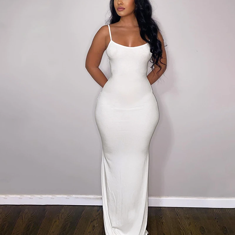 

Летнее вечернее облегающее платье, женское платье на бретелях-спагетти с открытой спиной и глубоким вырезом, облегающее тянущееся длинное ...
