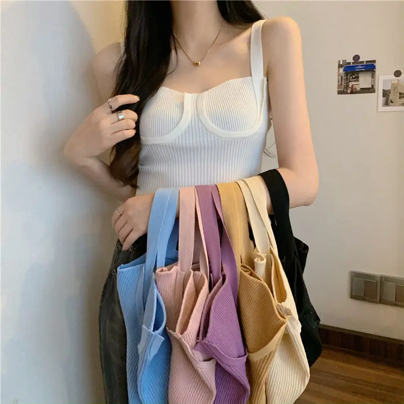 

Clothing Tanks Halter Sexy Camisole Cool Casual Top Women Summer Sexy Knitted Solid Pink Fashion Off Shoulder Sleeveless Tees
