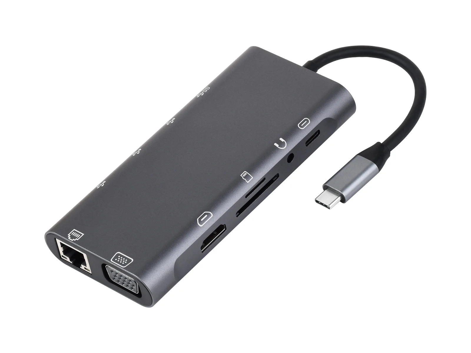 Фото Многофункциональный USB-C хаб Waveshare 11-в-1, порт Ethernet RJ45 100 Мбит/с, корпус из алюминиевого сплава, Plug and Play, 4K@30 Гц №3