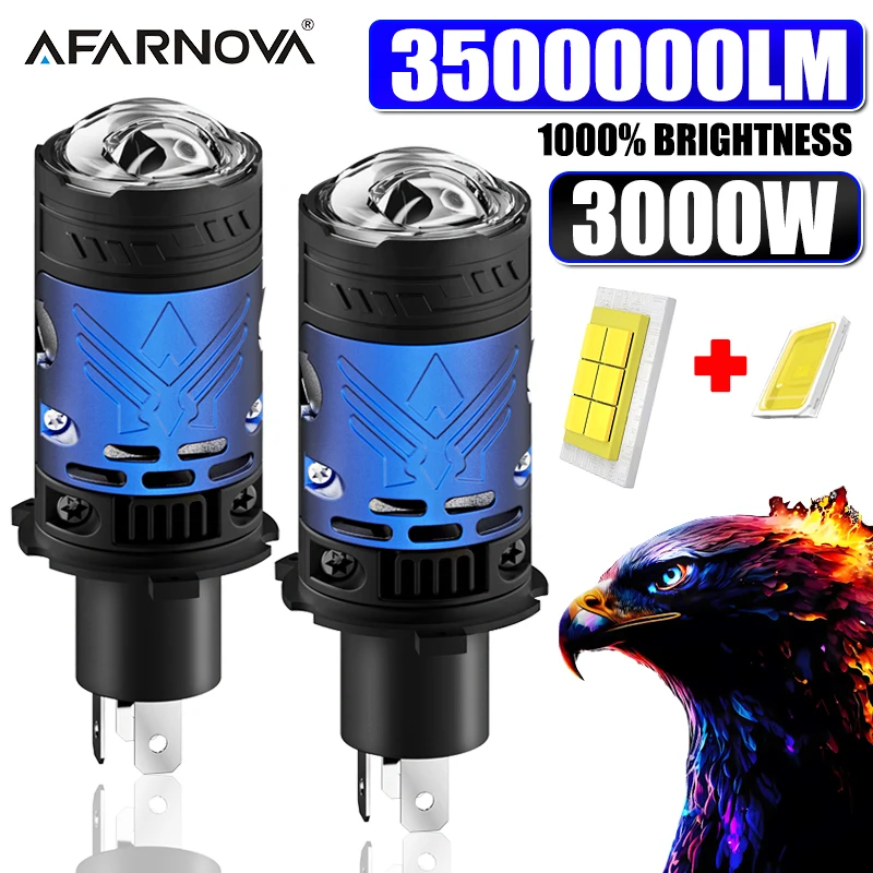 

Мощные светодиодные линзы-проекторы H4/9003/HB2 для фар, Canbus, яркий свет 3500000LM, 3000W, с турбо-вентиляторным охлаждением, автомобильные лампы, ближний/дальний свет