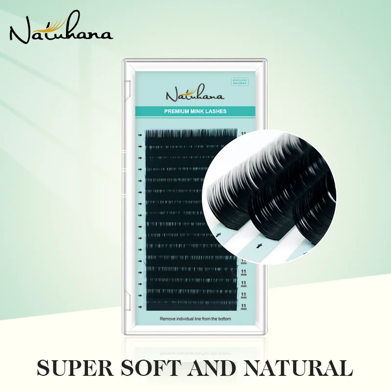 NATUHANA 16Rows  C D CC DD Premium Individual False Lashes Natural PBT Mink Eyelash Extensions Supplies Synthetic Lash Makeup