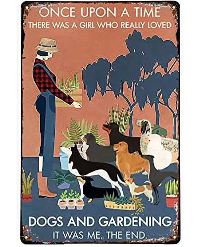 

Vintage Once Upon A Time Dog Gardening Metal Tin Sign Wallboard Poster Used for Home Decoration of Restaurant Cafe Bar tin sign