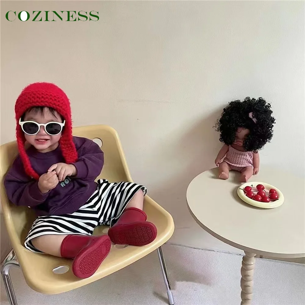 

Children Hat Ear Protection Hat Cute Solid Color Mohair Weave Flight Cap Winter Baby Outdoor Warm Accessories Crochet Bonnet 1-7