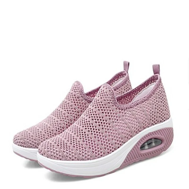 

2022 Women Fashion Vulcanized Sneakers Platform Solid Color Flats Ladies Shoes Casual Breathable Wedges Ladies Walking Sneakers
