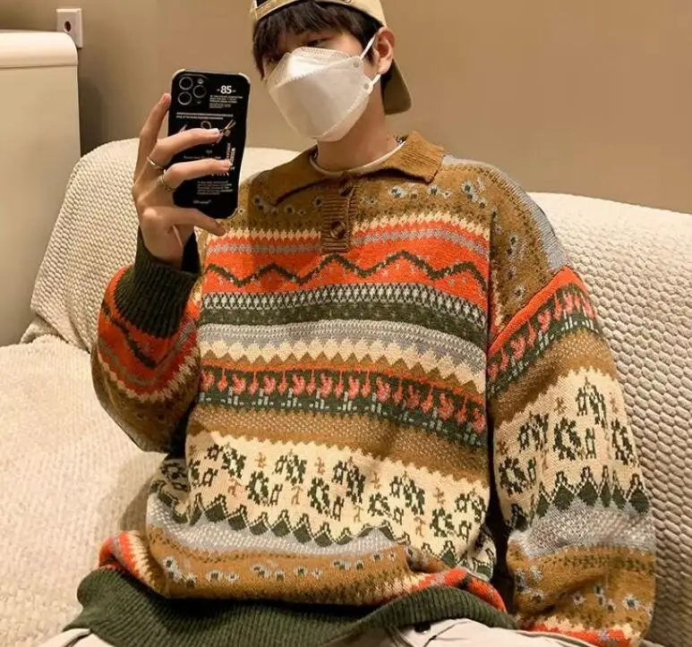 

Men Sweater Vintage Ethnic Style Loose Winter Young