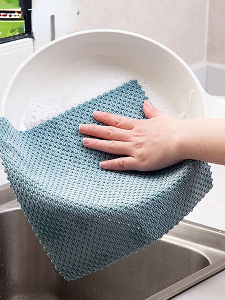 

4PC Cleaning Cloth Polyester Nylon Efficient Super Absorbent Microfiber Kitchen Washing Dish Strong Water