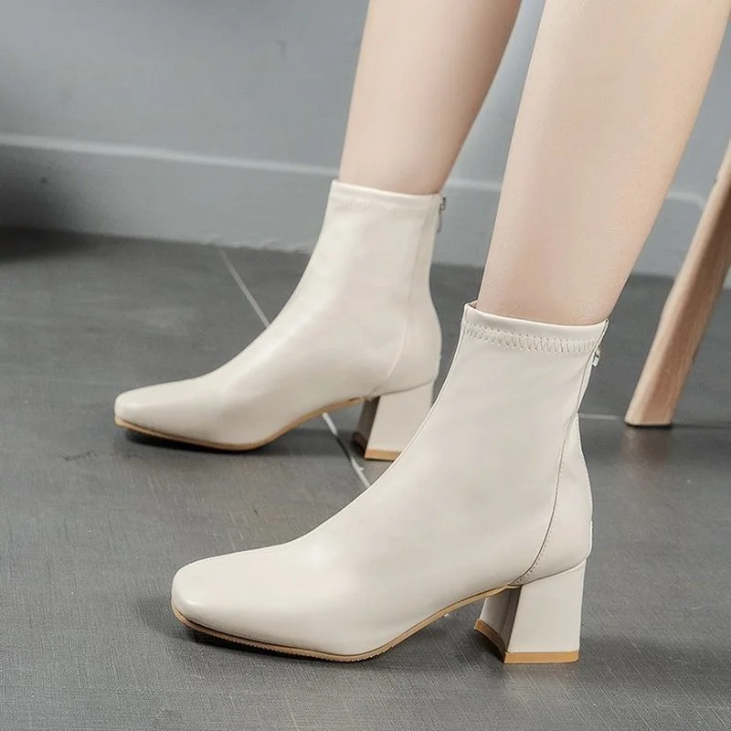 Fashion White High Heel Short Boots Women Autumn and Winter Pointed Toe Women's Boots 2022 New Modern Boots Woman High Heels