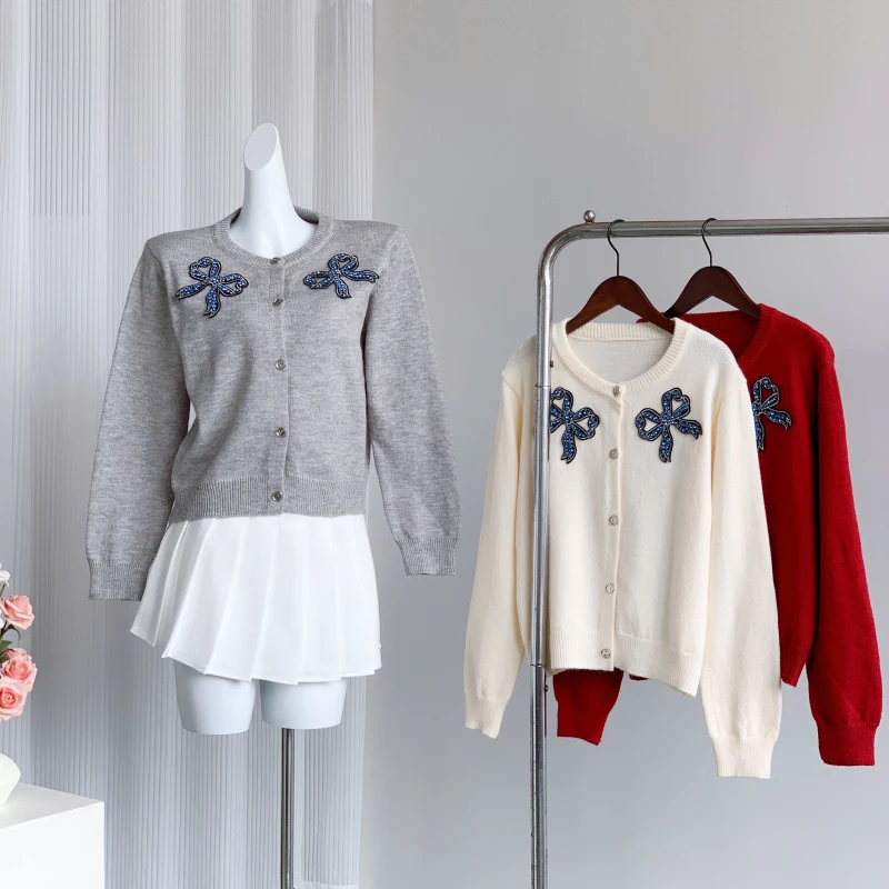 [ZOCI] Уникальный свитер с галстуком-бабочкой осенний однобортный вязаный кардиган