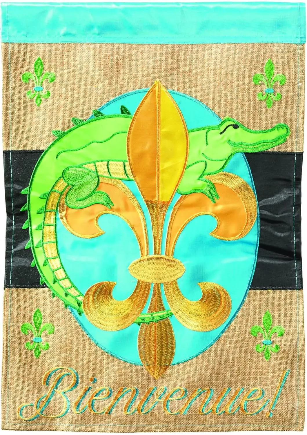 Magnolia Garden Bienvenue Gator Fleur de Lis 29 x 42 поли мешковина открытый подвесной флаг