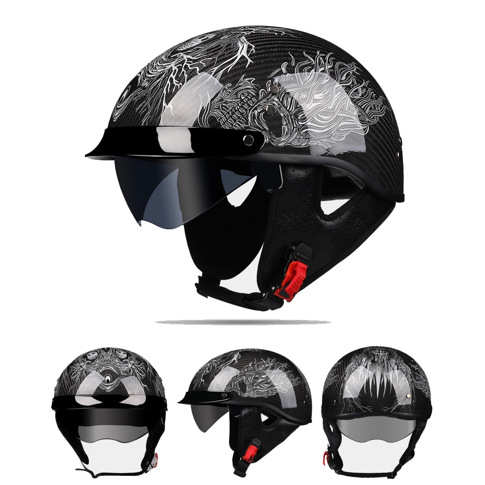 Summer Fashion Handmade Carbon Fiber Motorcycle Half Face Helmet High Quality Vintage Motorbike Scooter Riding Jet Capacete Moto