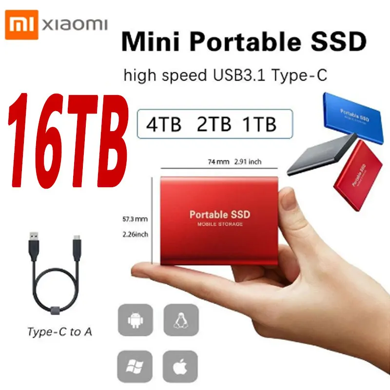 Xiaomi USB 3.1 SSD Portable Flash Memory 16TB SSD Hard Drive 240GB 500GB Portable SSD External SSD Hard Drive for Laptop Desktop