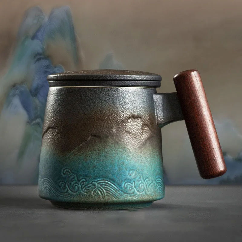 

Japanese Teacup Ceramic Cups with Lid Beautiful Strainer Porcelain Tea Separation Cup Set Luxury Creative Retro Office Tea Cups