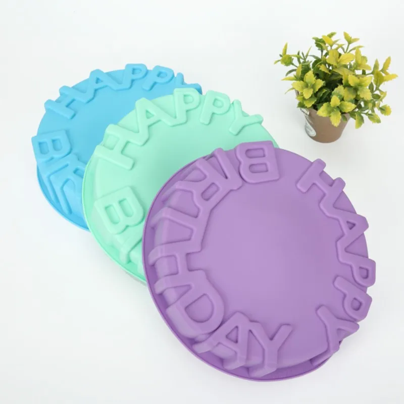 

Round Silicone Cake Baking Mold Mousse Cake Decoration Tools DIY Baking Pan For Birthday Kitchen Pastry Tool HAPPY BIRTHDAY 1PC