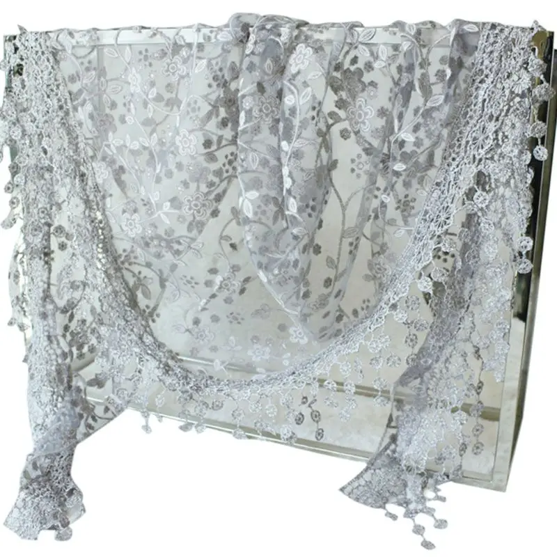 

Women Lace Sheer Floral Triangle Veil Church Mantilla Scarf Shawl Wrap Tassel