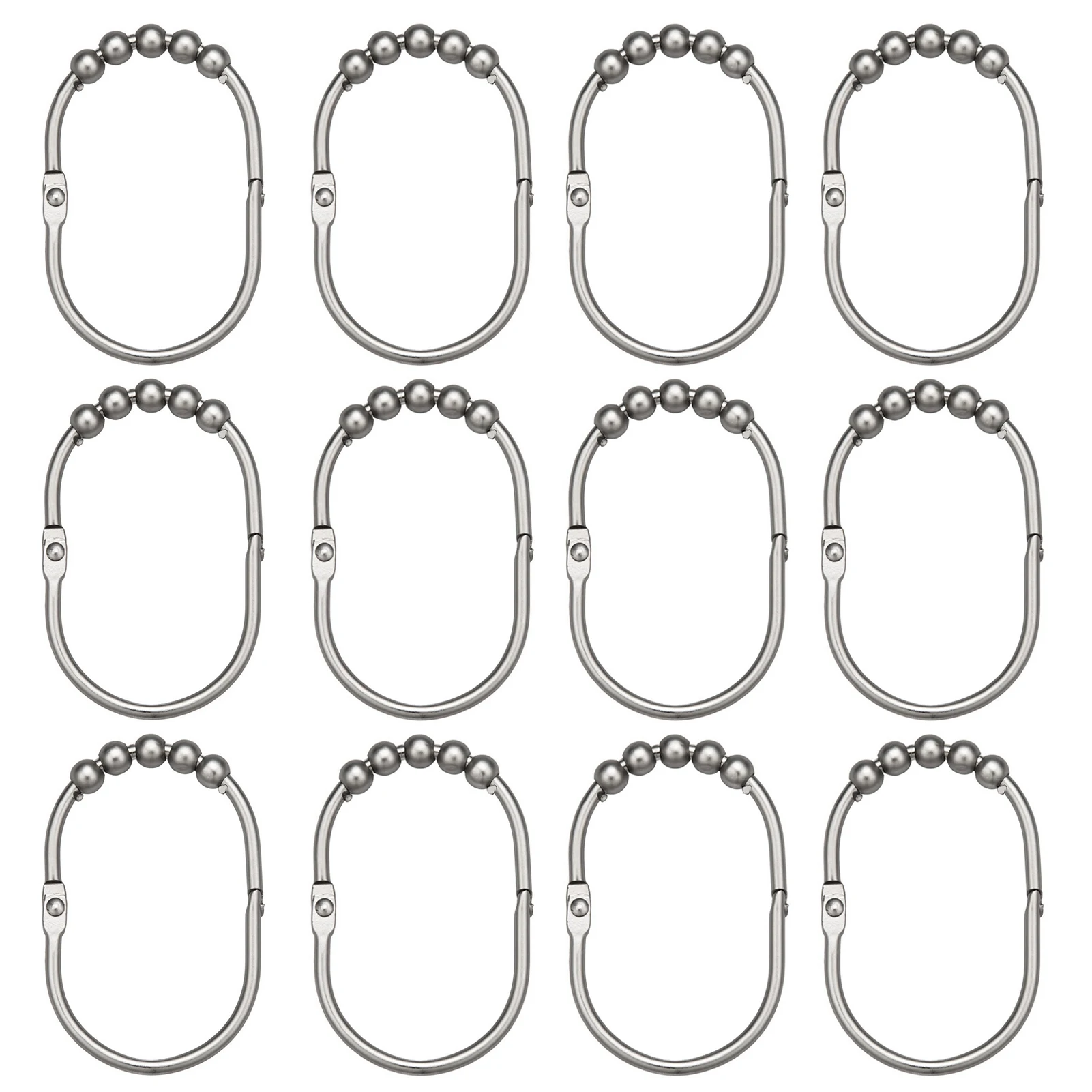 

12pcs Rod Hook 5 Roller Replacement Oval Silver Anti Rust Shower Curtain Ring Home Easy Glide Durable Rails Decorative