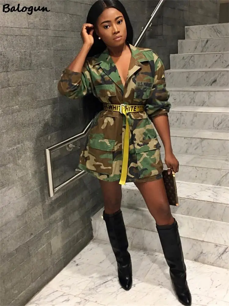 

Balogun Summer Camo Print Jackets For Women 2022 Army Green Long Sleeve Casual Coats V Neck Pocket Jackets Female Streetwear
