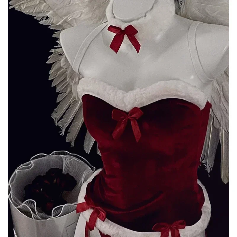 Красное рождественское нижнее белье с кроликом женское эротическое горничной