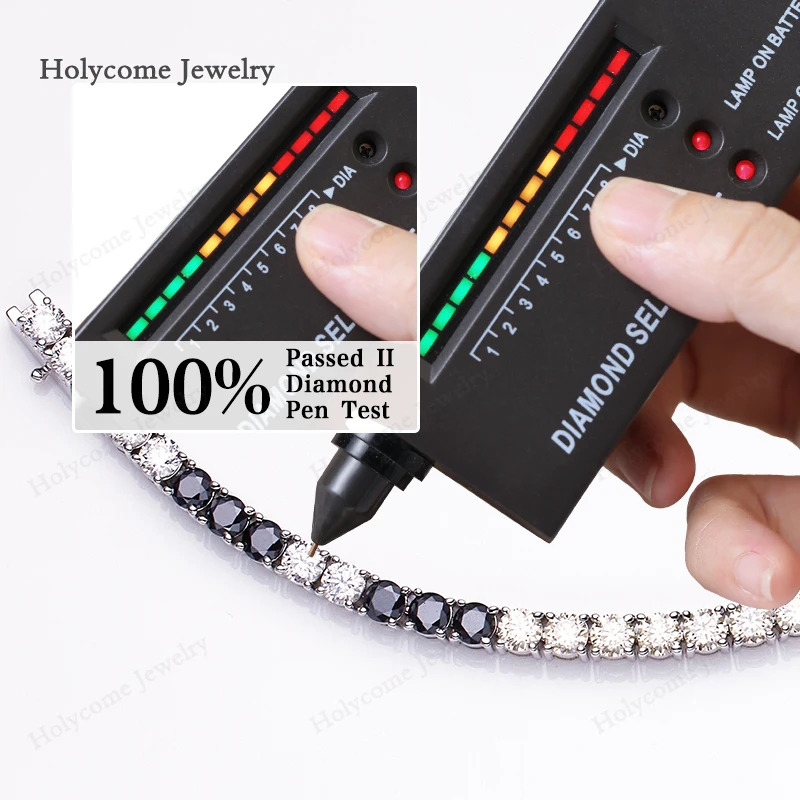 Браслет Holycome с круглым муассанитом D VVS1 черный Муассанит серебро 925 пробы белое