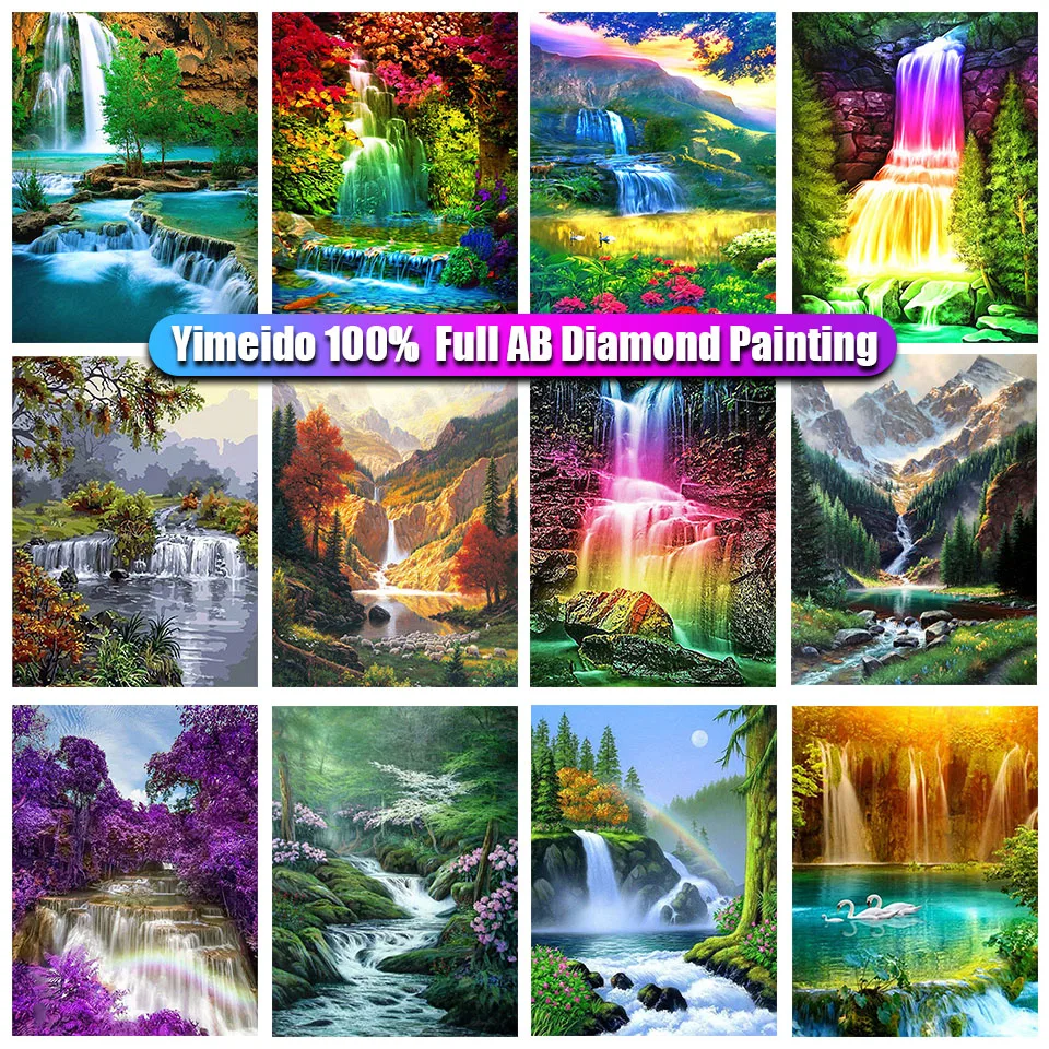 

YIMEIDO 5D DIY Scenery Full 100% AB Diamond Painting Square/Round Waterfall Diamond Embroidery Handmade Zipper Bag Home Decor