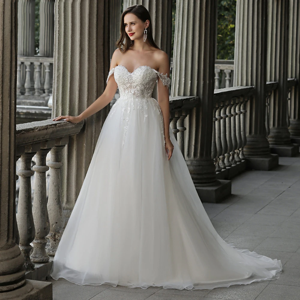 

Sweetheart Elegant Women's A-line Wedding Dresses 2023 Vestido De Novia White Ivory Lace Applique Sleeveless Bridal Robe Soirée