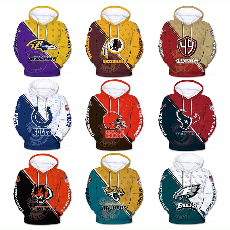 

2022 New American Football Tracksuit Rubgy Cowboys Team 3D Printed Men's Hooded Sweater Sweatshirt Oversized Fashion Pullover