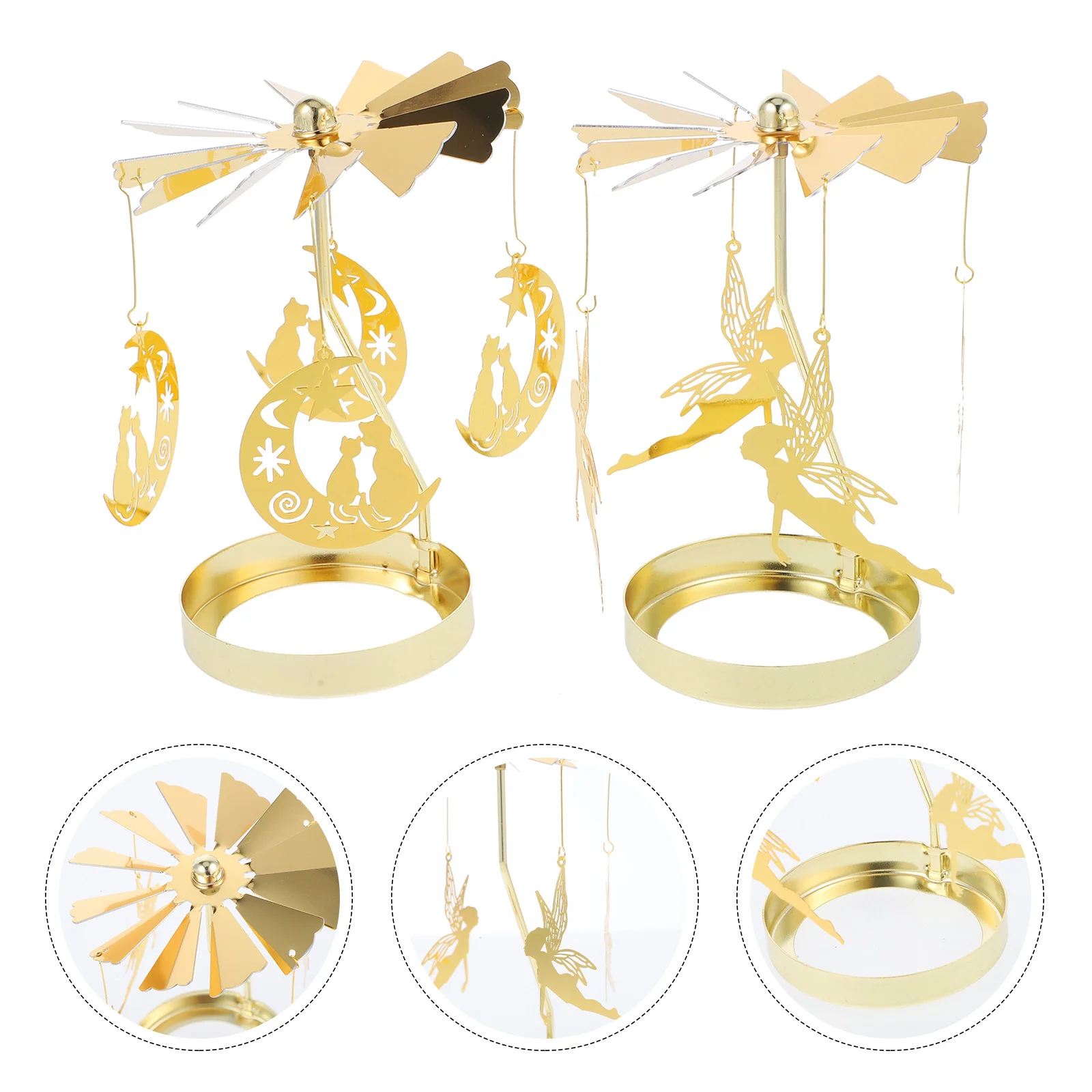 

2 Pcs Tapered Candlesticks Rotating Holder Glass 11X8CM Decorative Candleholder Golden Iron Party Holders Banquet