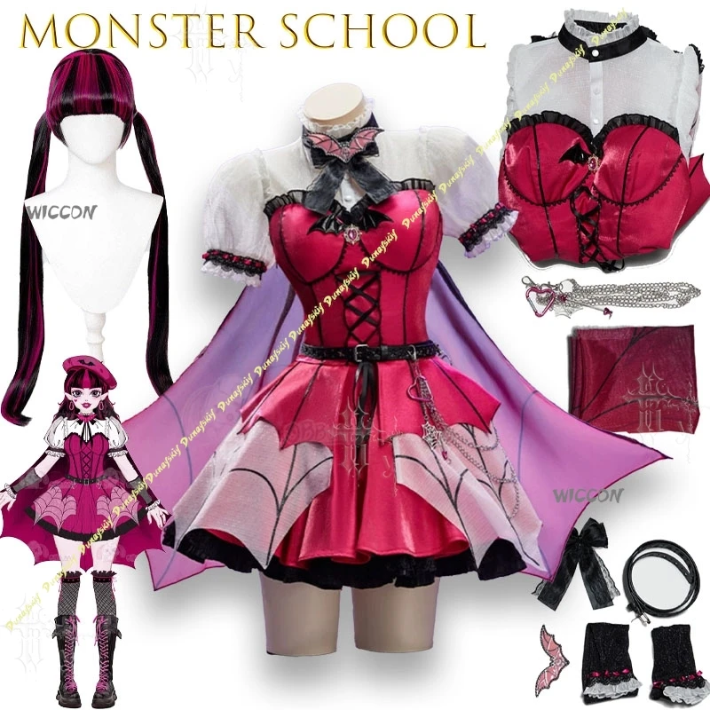 Фото Костюм для косплея Monster High Draculaura в стиле гот-лолита, парик, на Хэллоуин, Рождество, Комик-кон, для женщин и мужчин, милое платье №2