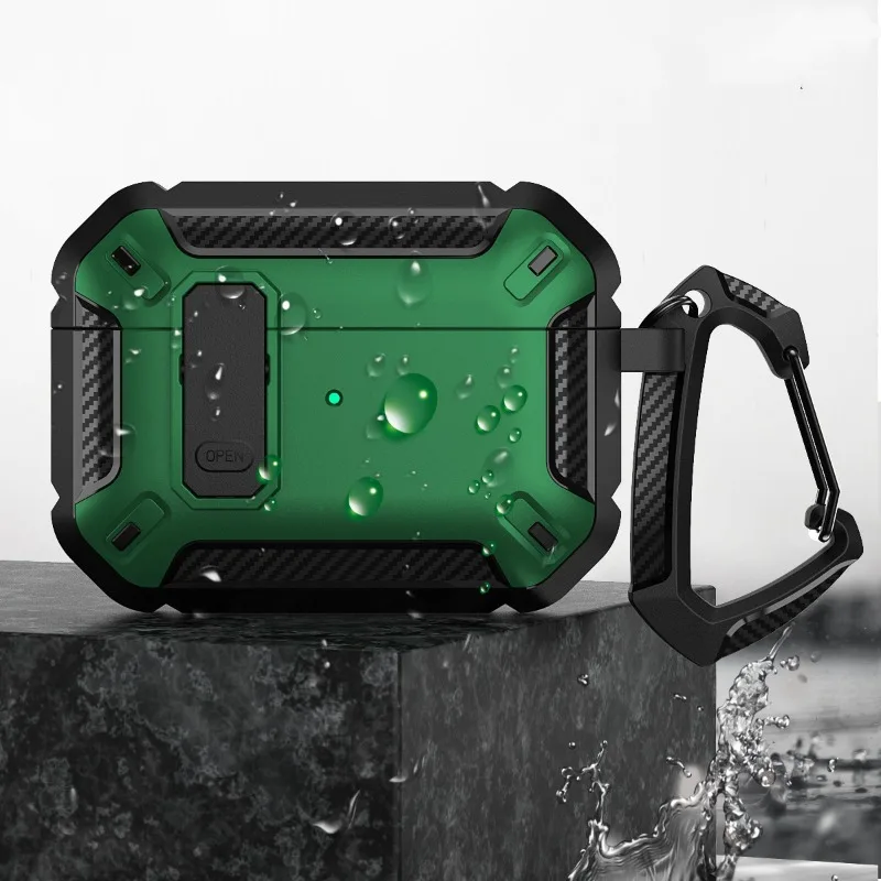 Чехол для беспроводных наушников с защитным замком из углеродного волокна Airpods Pro