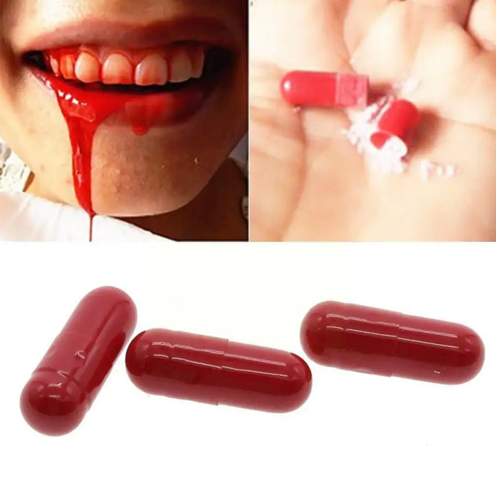 

New Realistic Fake Blood Pills Capsules Adults Fools Halloween Teen Toys April Day Trick Funny Horror Scary Props P V6a2