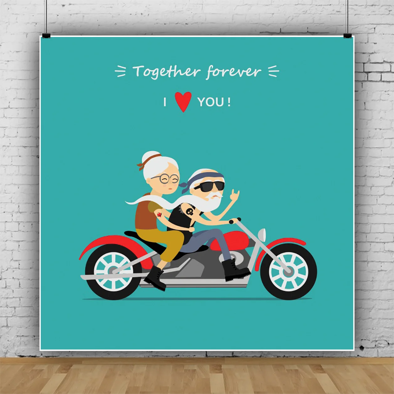 

Cool Grandparents Motorcycle Trip Background Studio Photography Family Party Backdrop Cake Wall Decoration Vinyl Poster