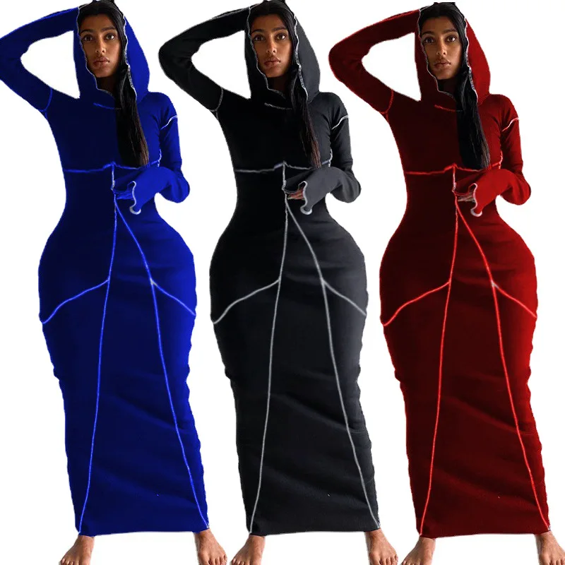 

32R6399 Spring 2022 Womens Fashion Letter Print Stitching Sexy Dress Spring New Cute Hot-selling Hooded Maxi Dresses for Women