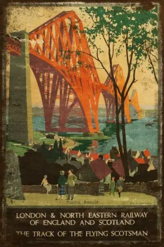 Металлическая винтажная табличка в стиле ретро с изображением железной дороги