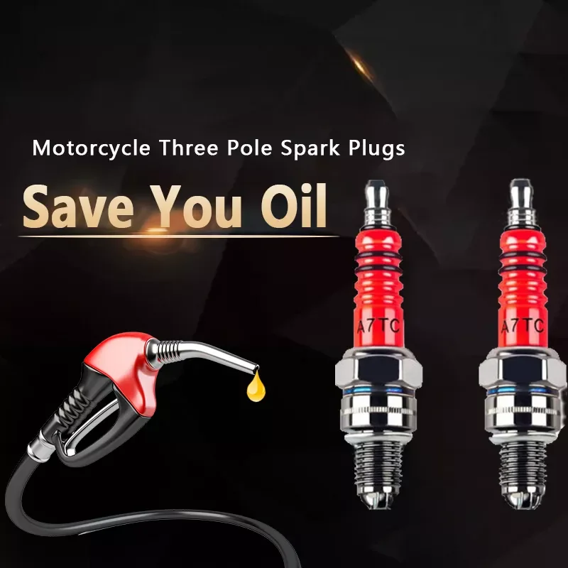 Red 3 Electrode Spark Plug A7TC for 50cc to 150cc Scooter Bike Motorcycle 10mm Iridium Spark Plug Car Accessories