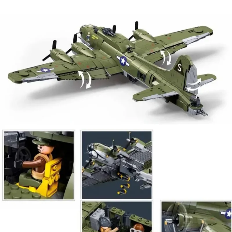 Фото Классическая модель WW2 B-17GS, летающая крепость, бомбардировщик, комплект строительных блоков, военные B17, кирпичи, игрушки, 1270 шт. №3